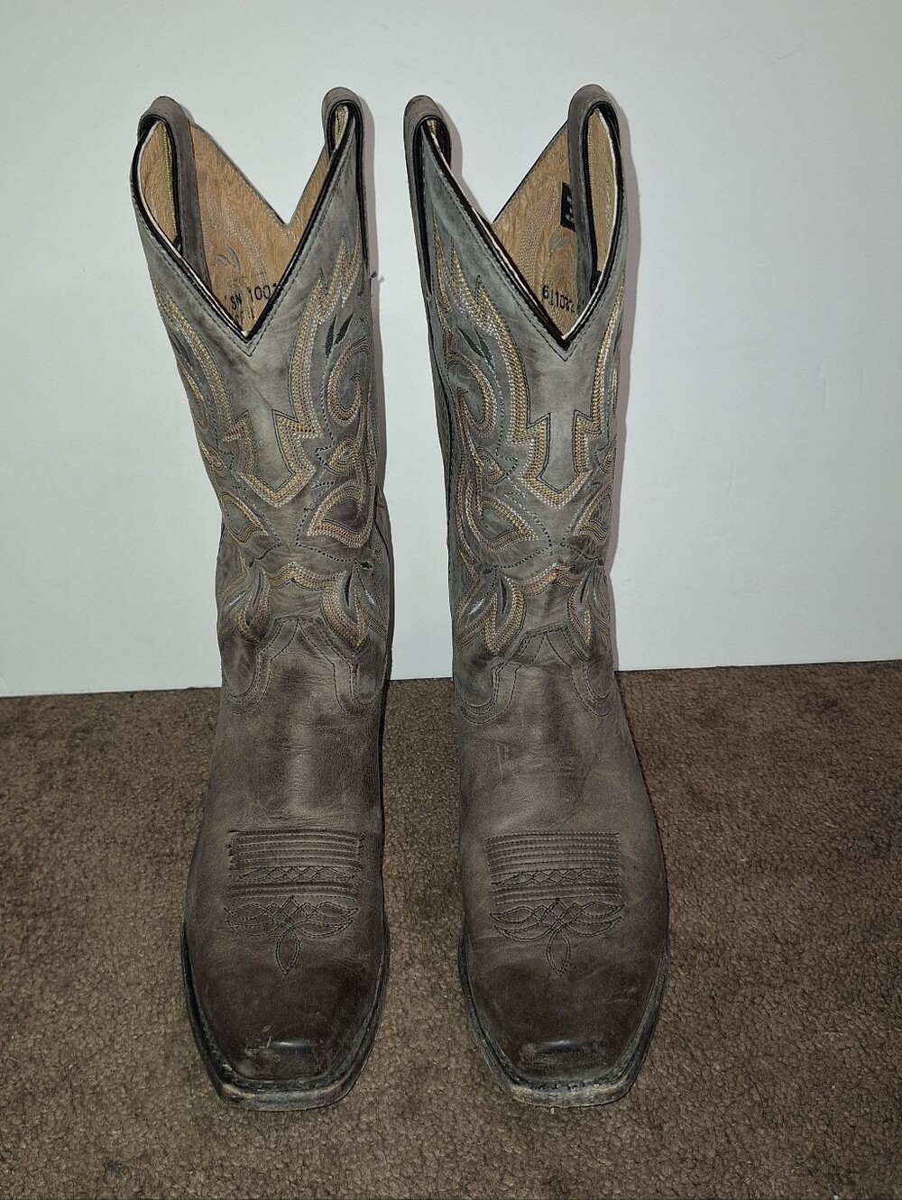 Sonora Size 9.5B Gray Leather Western Boots Made Mexico Small Square Toe